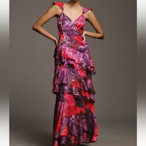 HUTCH Miah V-Neck Tiered Ruffle Maxi Dress